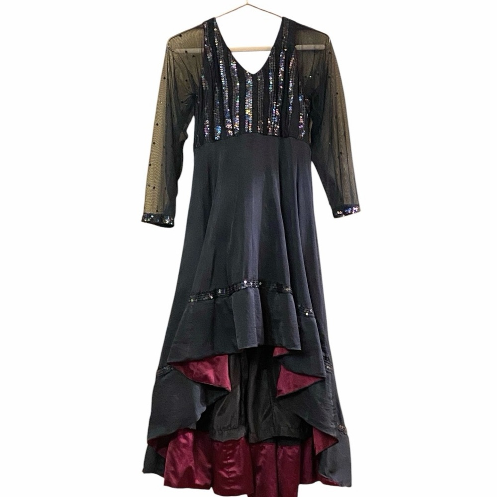 Kaeya Womens Medium Dark Blue Asymmetrical Hem Sequins Mesh Dress Whimsygoth